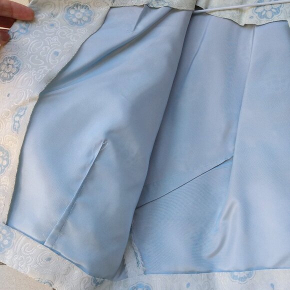 Vintage 60s Blue Silver Bolero Dress Jacket 42"B Rockabilly Shiny Brocade - Picture 3 of 13